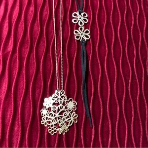 Delicate flower necklace with felt tie flower bracelet.